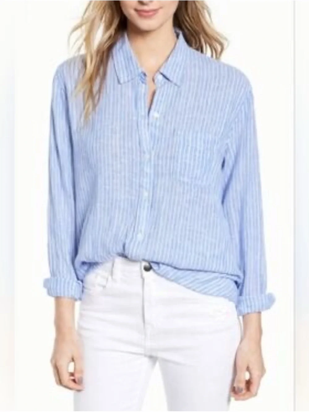 Rails Charli Button Down Shirt Stripe Semi Sheer Linen Blue White Size Small - Picture 1 of 8